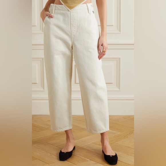 NWT FRAME Button Detail Crop Trousers Twill Pants Wide Leg 100% Cotton Size 24 - Picture 1 of 15